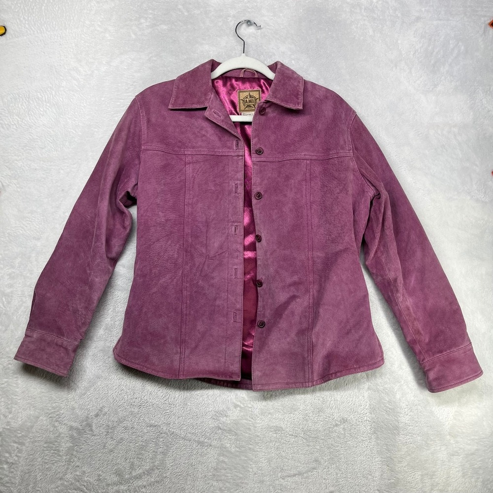 Vintage A.M.I. Jacket Women's Purple Leather Long Sleeve Button Up - Small